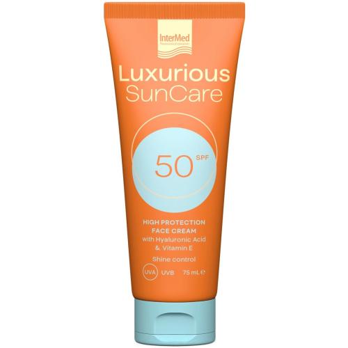 Luxurious Sun Care High Protection Face Cream Spf50 Αντηλιακή Κρέμα Προσώπου Πολύ Υψηλής Προστασίας με Μεταξένια Υφή για Ματ Αποτέλεσμα 75ml